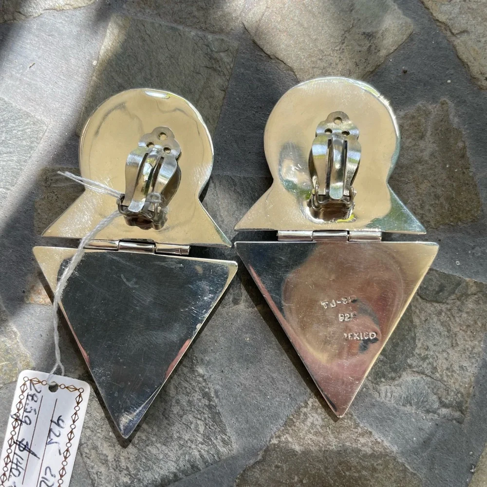 Sterling Silver Geometric Clip Earrings - Picture 9 of 11